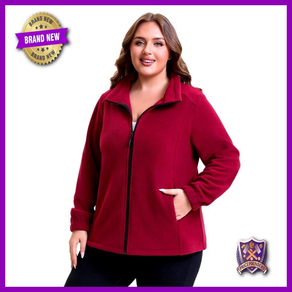 Plus Size Polar Fleece Jacket Lightweight Zip Up Soft Warm Active Wear